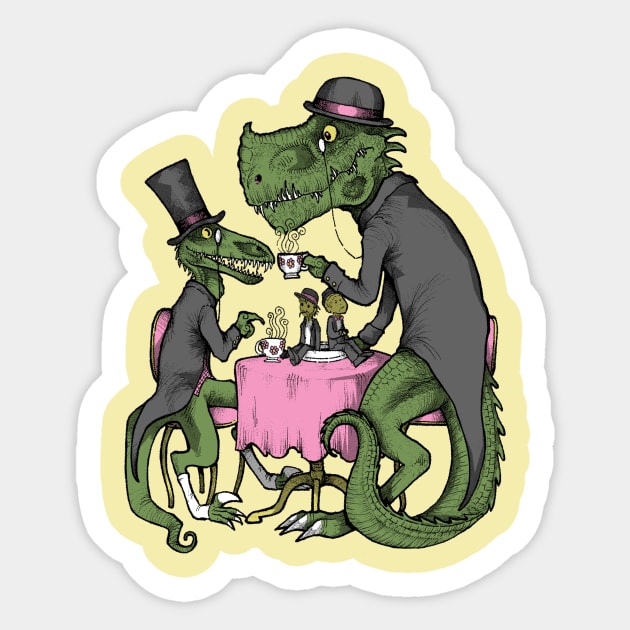 Jurassic Tea Party Sticker by inkninja